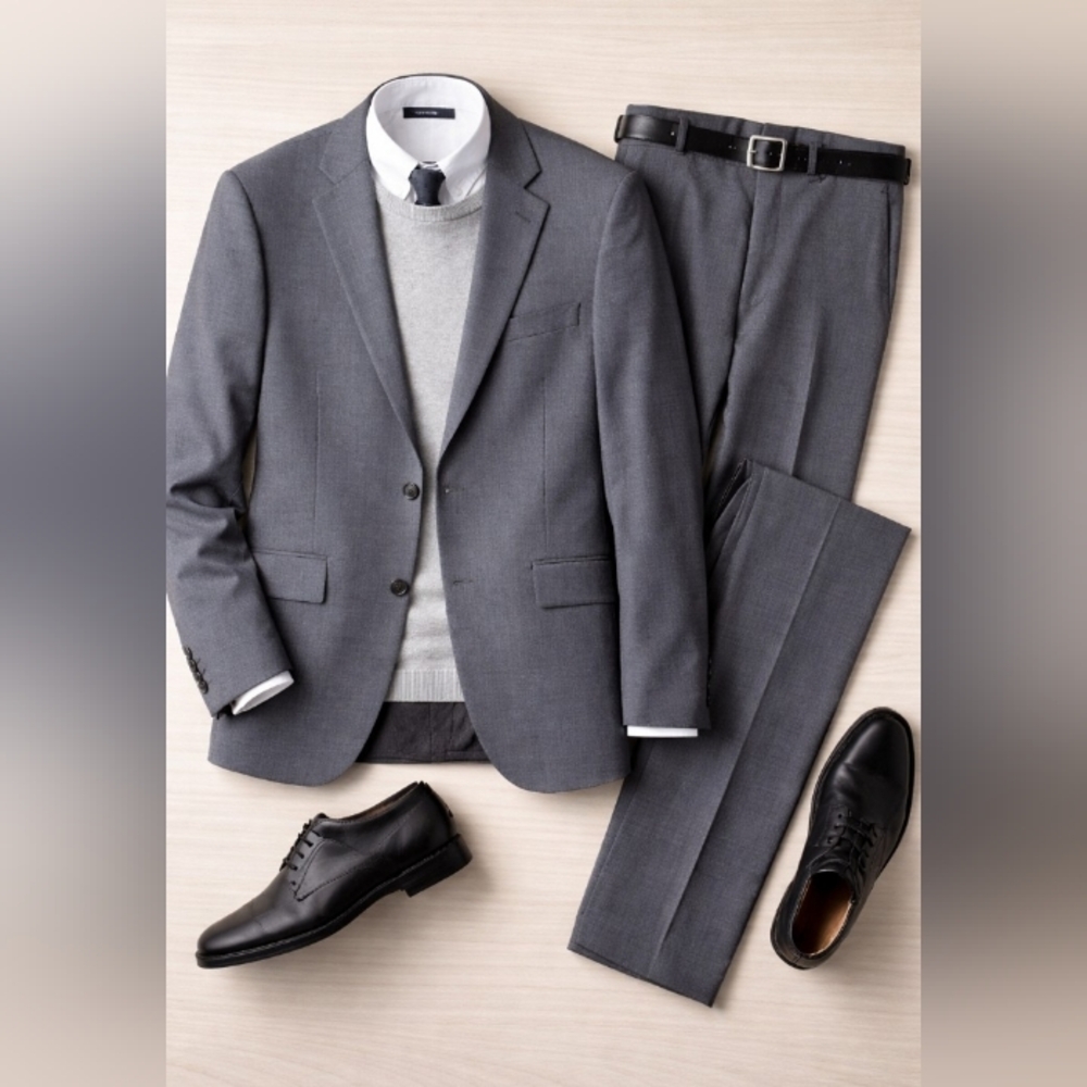 J Crew Thompson 2 Piece Suit Set Gray Wool Jacket 44L Pants W38 L32